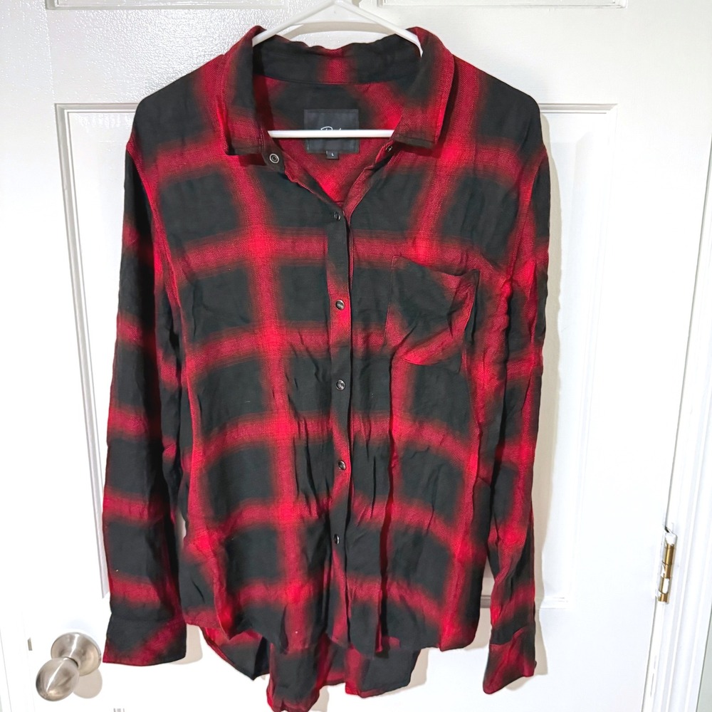 Rails Hunter Red Black Plaid Flannel Button Down Shirt Large Buffalo Check